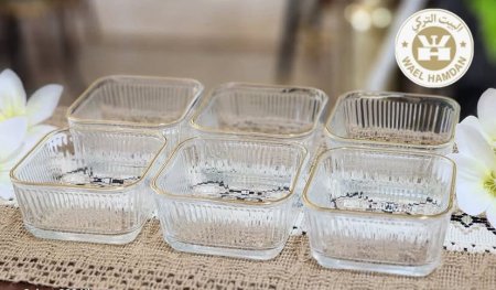 صحون مكسرات شفاف مع خط ذهبي عدد 6