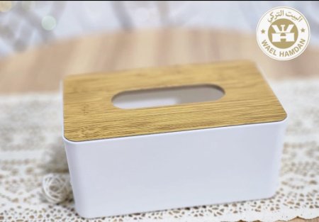 علبة محارم بلاستيك غطاء خشب