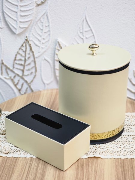 طقم سطل مع غطاء + علبة محارم جلد