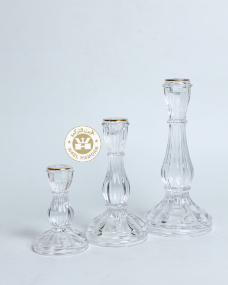 شمعدان زجاج /3 مع حز ذهبي