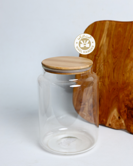 مرطبان زجاج غطا خشب بامبو