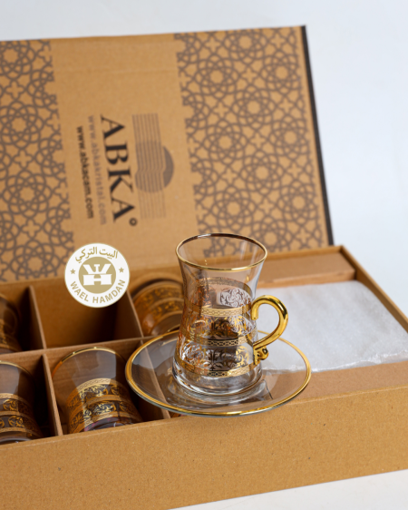 طقم 6كاسات قرفة/ شاي مرسم ذهبي