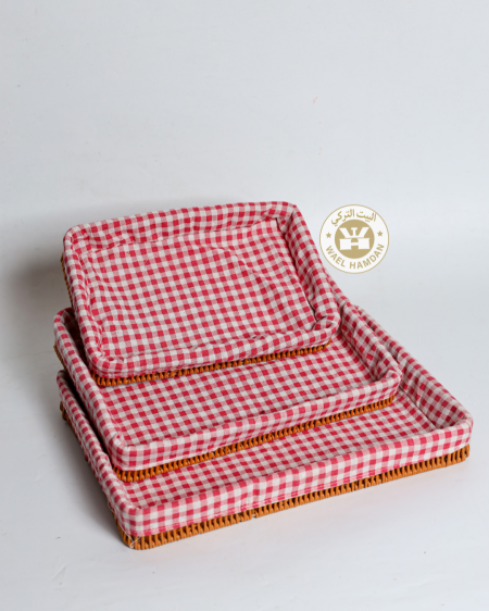 طقم صواني قش قماش احمر