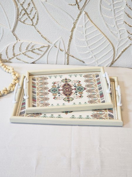 طقم صواني خشب مرسم مع يد