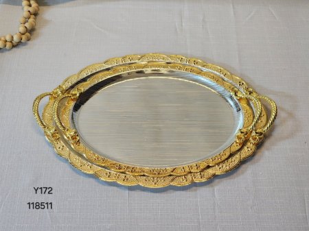 طقم صواني ستيل مذهب بيضاوي