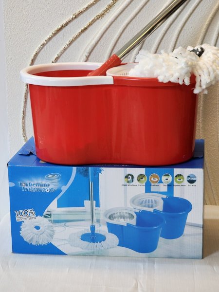 سطل مسح بيضاوي مع عصا مع 2قطعة للمسح