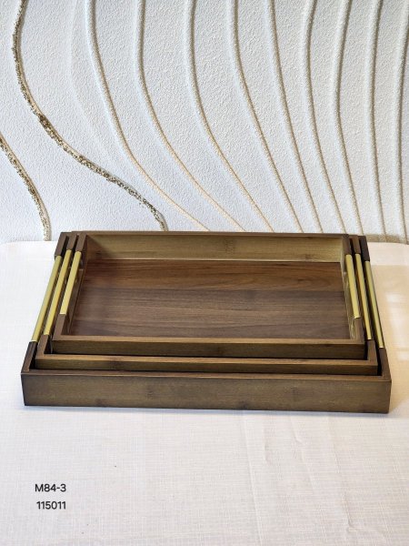 طقم 3 صواني خشب بامبو يد ذهبي