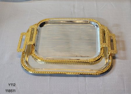 طقم صواني ستيل مذهب مستطيل