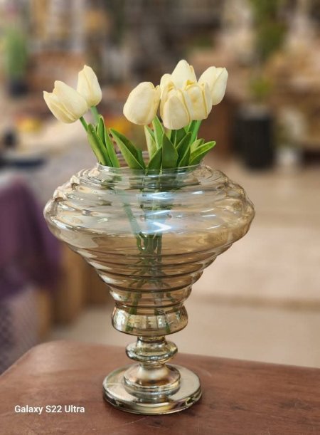 مزهرية زجاج دملاج عسلي