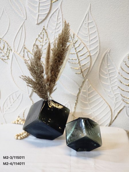 طقم مزهريات/ 2 زجاج دملاج اسود مربع