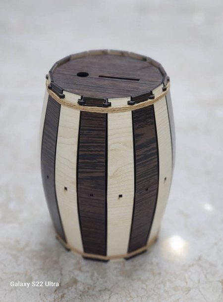 حصالة خشب شكل برميل