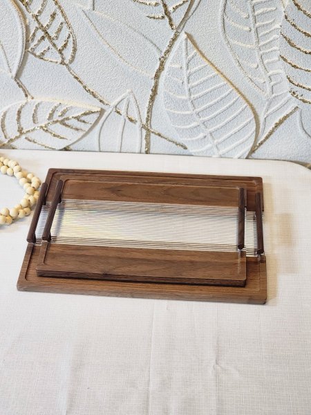 طقم صواني خشب وسط اكريلك