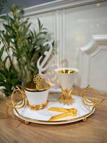 طقم مبخرة مع صينية معدن مطلي