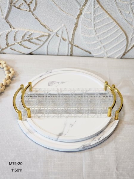 طقم صواني خشب دائري وسط اكريلك