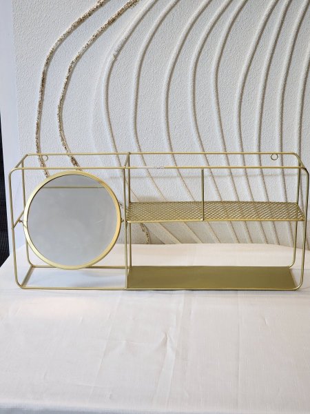 ستاند رفوف تعليق ذهبي مع مراة