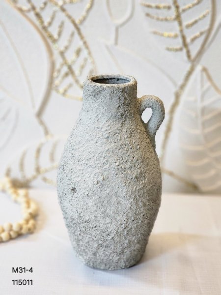 مزهرية جبصين رمادي طويلة مع يد