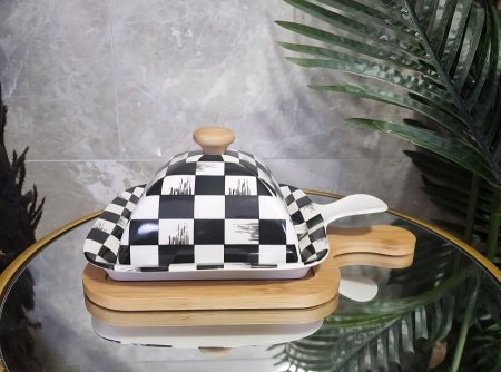 جاط بورسلان مع غطاء قاعدة خشب بامبو