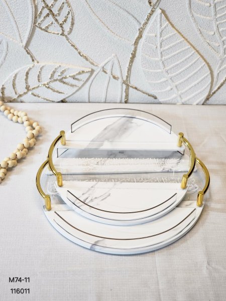 طقم صواني خشب دائري وسط أكريلك مكتب