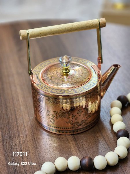 ابريق شاي ستيل لون نحاسي 1.5 لتر يد خشب