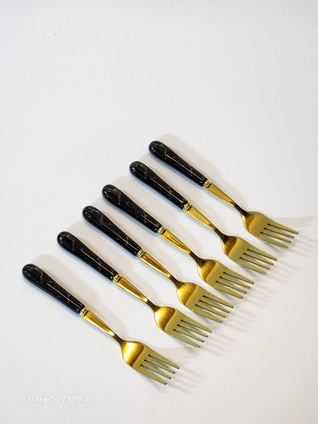 شوك/6 ذهبي صغير يد بورسلان ماربل اسود