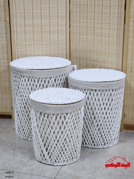 طقم 3 سلة قش مشبك مع غطاء