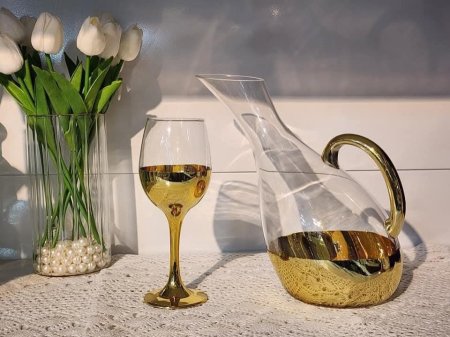 ابريق عصير مذهب+6كاسات رجل طويل