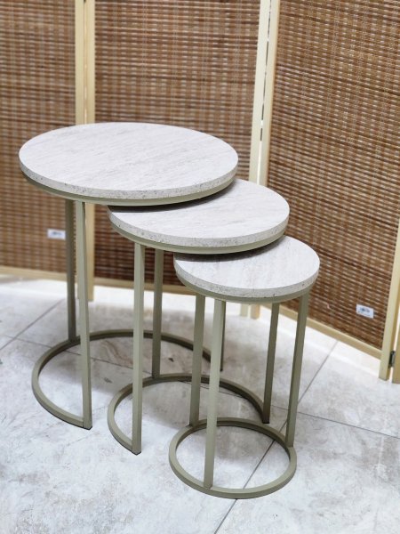 طقم سكملات 3 قطع وجه خشب اطار معدن