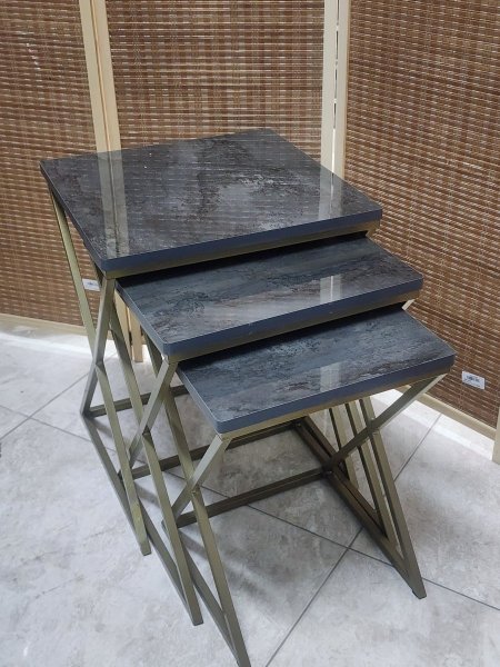 طقم سكملات 3قطع وجه خشب اسود اطار معدن مشبك