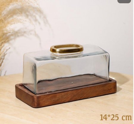 بكيت محارم 14*25سم غطاء زجاج قاعدة خشب هندي