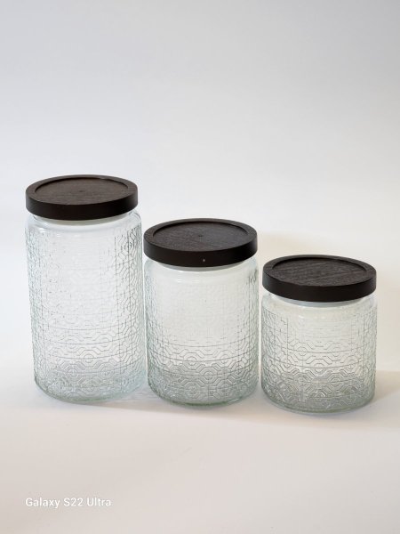 طقم مرطبان زجاج غطاء خشب