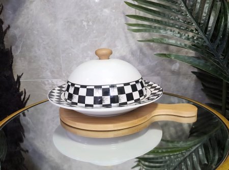 جاط بورسلان مع غطاء قاعدة خشب بامبو