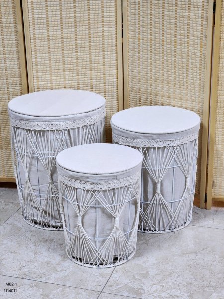 طقم 3 سلة قماش مع غطاء ابيض